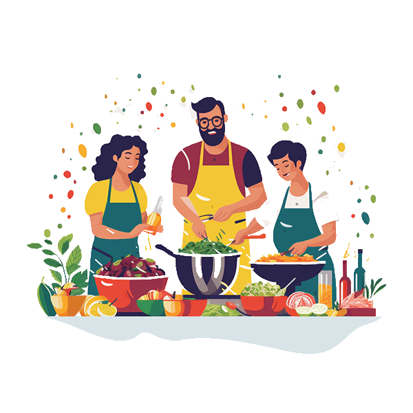 A crowd of people cooking at an event